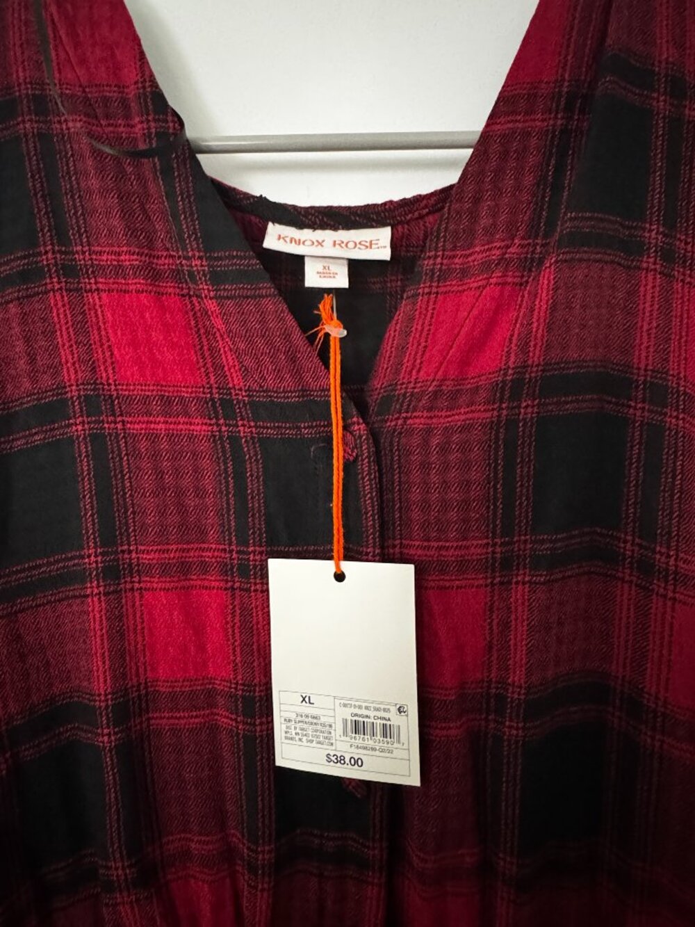 Knox Rose Women’s Red & Black Plaid Long Sleeve Button Front Dress